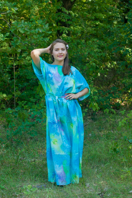 Blue Mademoiselle Style Caftan in Watercolor Splash Pattern
