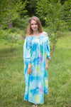 Blue Serene Strapless Style Caftan in Watercolor Splash Pattern