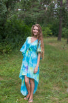 Blue High Low Wind Flow Style Caftan in Watercolor Splash Pattern