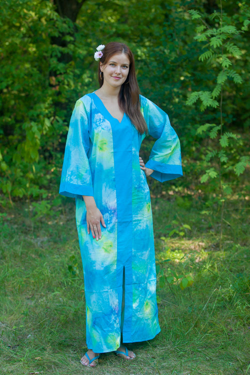 Blue The Glow-within Style Caftan in Watercolor Splash Pattern