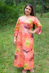 Coral The Unwind Style Caftan in Watercolor Splash Pattern