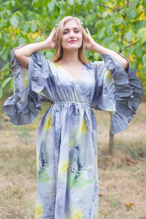 Gray Frill Lovers Style Caftan in Watercolor Splash Pattern