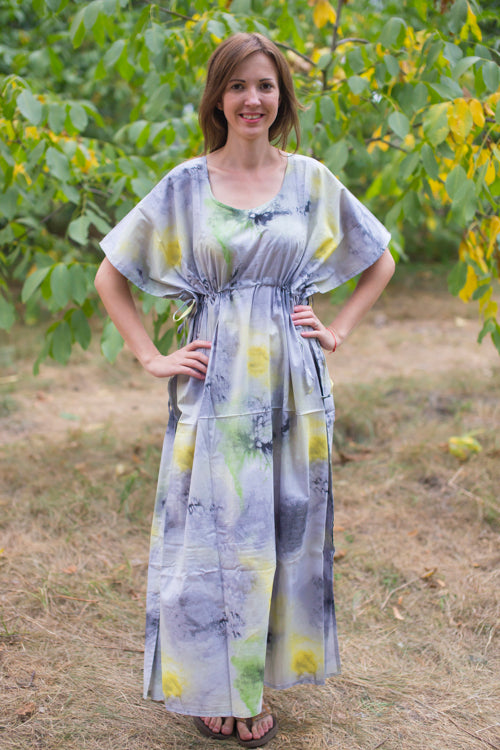 Gray Side Strings Sweet Style Caftan in Watercolor Splash Pattern
