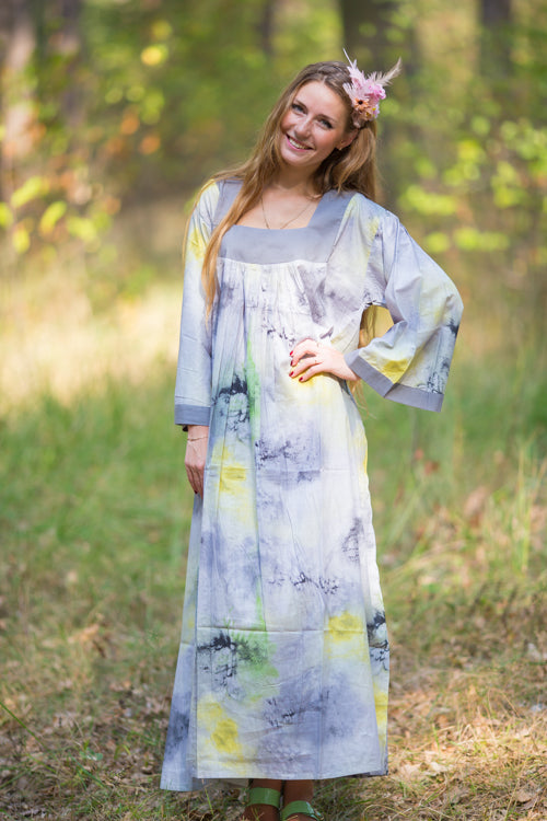 Gray Fire Maiden Style Caftan in Watercolor Splash Pattern