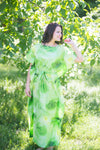 Green Divinely Simple Style Caftan in Watercolor Splash Pattern