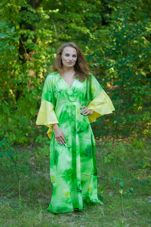 Green Ballerina Style Caftan in Watercolor Splash