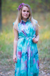 Teal Cool Summer Style Caftan in Watercolor Splash Pattern