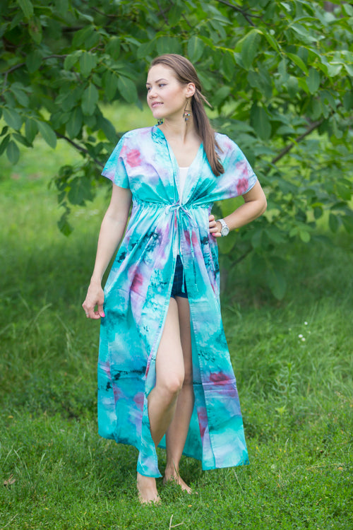 Teal Beach Days Style Caftan in Watercolor Splash