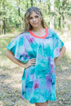 Teal Summer Celebration Style Caftan in Watercolor Splash Pattern