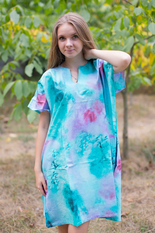 Teal Sunshine Style Caftan in Watercolor Splash Pattern