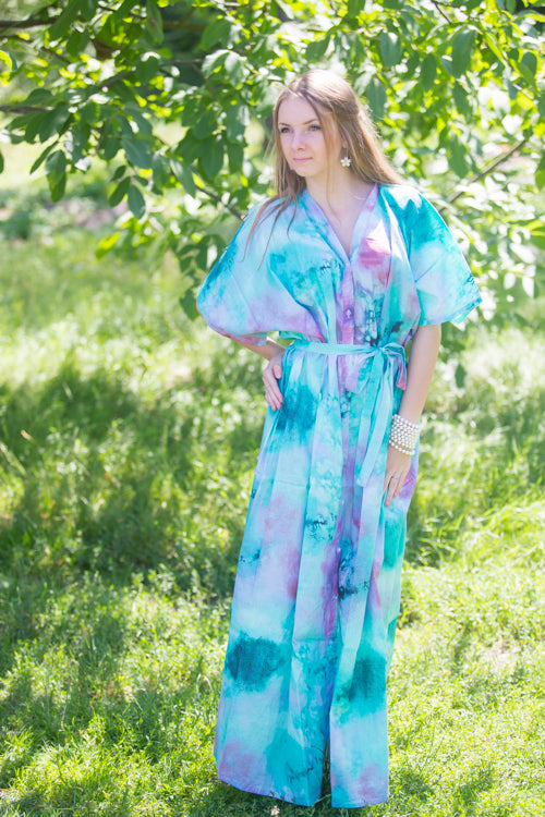 Teal Best of both the worlds Style Caftan in Watercolor Splash Pattern