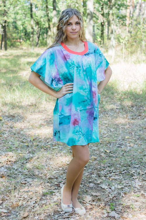 Teal Summer Celebration Style Caftan in Watercolor Splash Pattern