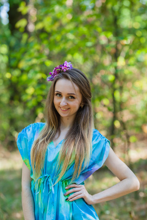 Blue Magic Sleeves Style Caftan in Watercolor Splash Pattern