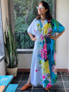 Jungle of Flowers V-Neck, Cinched Waist Ankle Length Kaftan