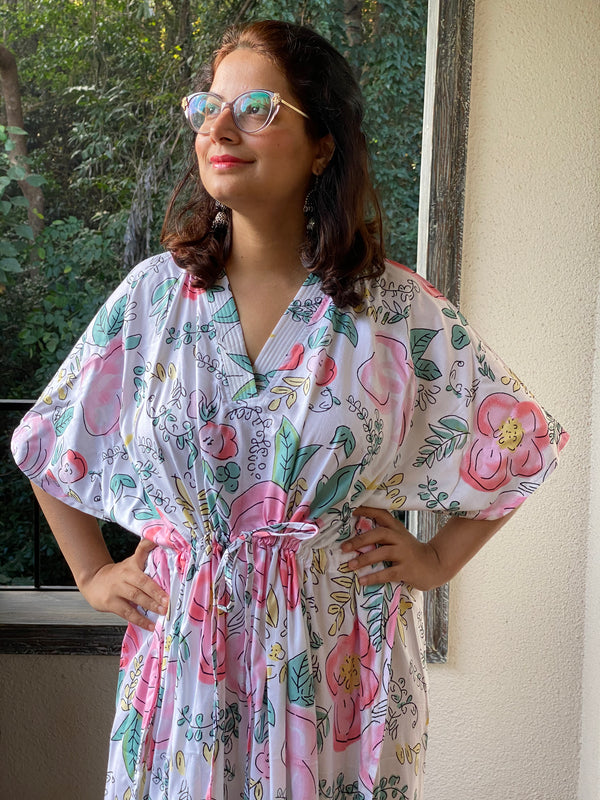 Whimsical Giggles V-Neck, Cinched Waist Ankle Length Kaftan