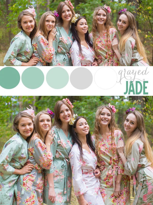 Grayed Jade and Shades of Green Wedding Colors Bridesmaids Robes|Grayed Jade and Shades of Green Wedding Colors Bridesmaids Robes