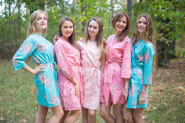 Aqua & Rose Pink Wedding Colors Bridesmaids Robes