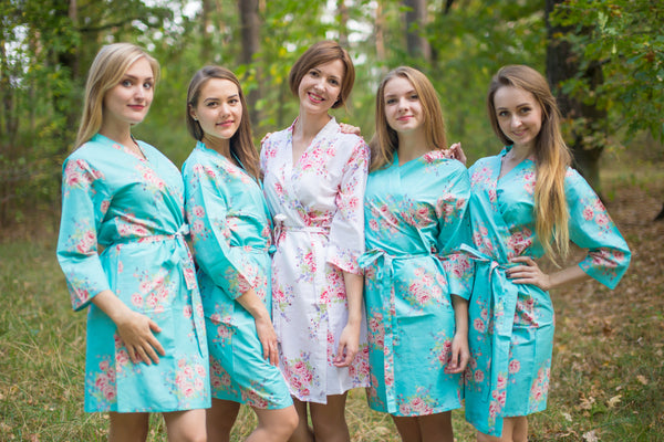 Aqua Faded Flowers Pattern Bridesmaids Robes