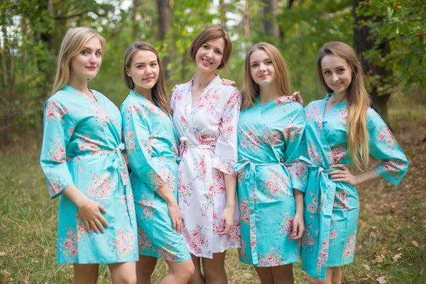 Aqua Faded Flowers Pattern Bridesmaids Robes
