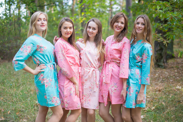 Aqua & Rose Pink Wedding Colors Bridesmaids Robes