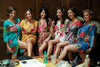 Mismatched Large Fuchsia Floral Blossom Patterned Bridesmaids Robes in Jewel Tones
