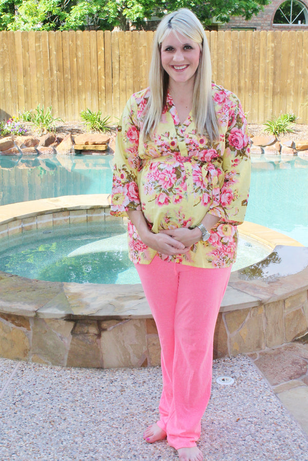 Maternity Shirt Crossover Robe Style - Yellow
