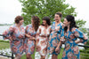 Mismatched Floral Posy Patterned Bridesmaids Robes in Dusty Tones