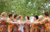 Mismatched Large Floral Blossom Patterned Bridesmaids Robes in Jewel Tones