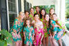 Mismatched Rosy Red Posy Patterned Bridesmaids Robes in Jewel Tones