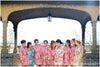 Mismatched Rosy Red Posy Patterned Bridesmaids Robes in Soft Tones