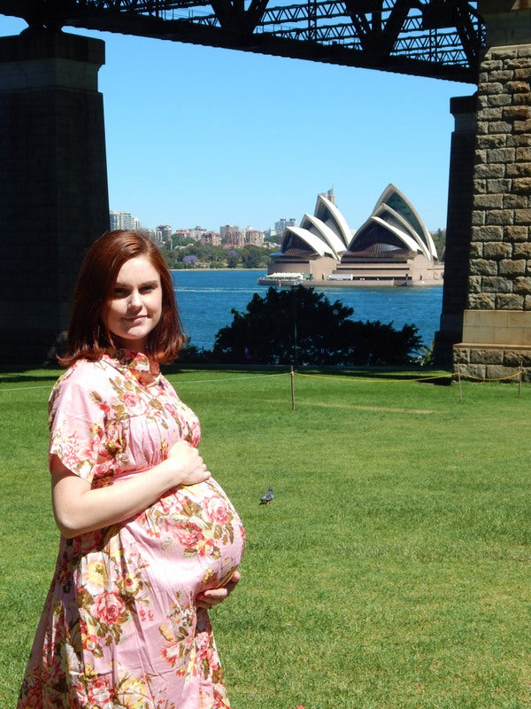 Pink Floral Front Buttoned Maternity Dress