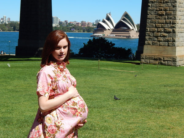 Pink Floral Front Buttoned Maternity Dress