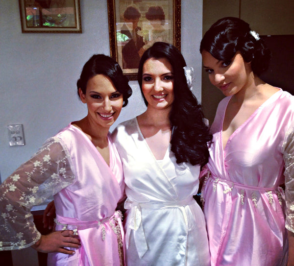 Winter White Satin Robe with Brasso Sleeves