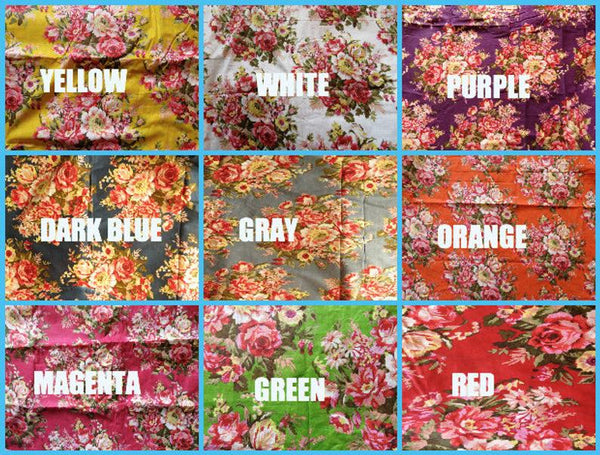 Pink Floral Rosy Red Posy V-Neck Button Down to Waist, Ankle Length, Cinched Waist Caftan