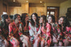 Mismatched Large Floral Blossom Patterned Bridesmaids Robes in Jewel Tones