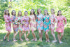 Mismatched Rosy Red Posy Patterned Bridesmaids Robes in Soft Tones
