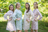Mismatched Tiny Blossoms Patterned Bridesmaids Robes in Soft Tones|Mismatched Tiny Blossoms Patterned Bridesmaids Robes in Soft Tones