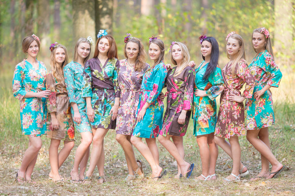 Teal and Brown Wedding Colors Bridesmaids Robes