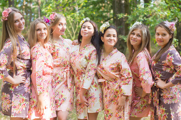 Blush, Rose Gold and Charcoal Wedding Colors Bridesmaids Robes