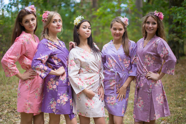 Shades of Purple and Coral Wedding Colors Bridesmaids Robes