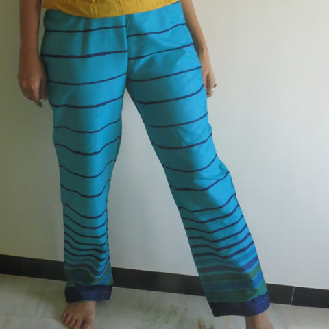 Teal Striped Straight Cut Drawstring Pajamas