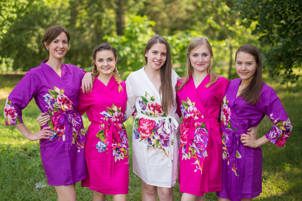 Purple and Fuchsia Wedding Colors Bridesmaids Robes Purple and Fuchsia Wedding Colors Bridesmaids Robes