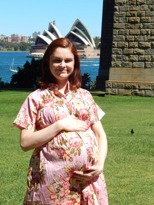 Pink Floral Front Buttoned Maternity Dress Pink Floral Front Buttoned Maternity Dress