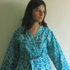 Teal Aztec Knee Length, Kimono Crossover Belted Robe