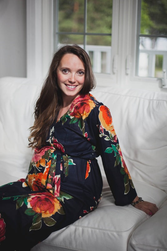 Black Big Floral Ankle length Maternity Robe Black Big Floral Ankle length Maternity Robe