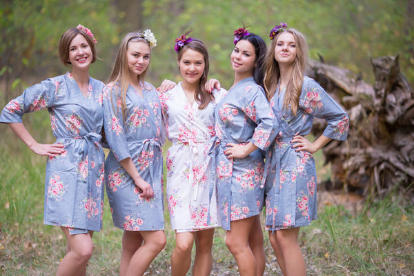Faded Flowers Pattern Bridesmaids Robes|Gray Faded Flowers Pattern Bridesmaids Robes|Faded Flowers