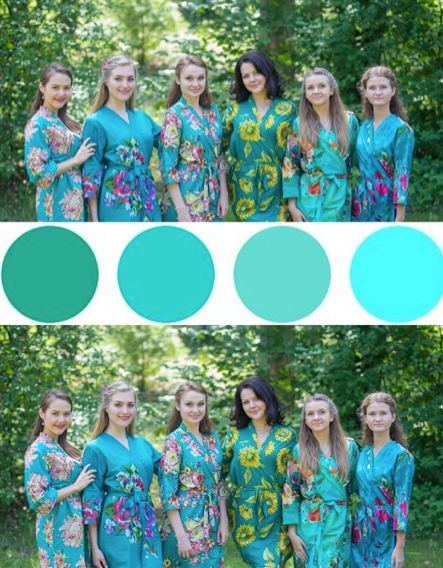 Shades of Aqua and Teal, Seafoam Wedding Colors Bridesmaids Robes Shades of Aqua and Teal, Seafoam Wedding Colors Bridesmaids Robes
