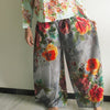 Gray Floral Wide Legged Elastic Pajamas