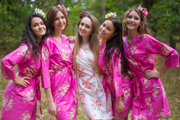 Hot Pink Faded Flowers Pattern Bridesmaids Robes