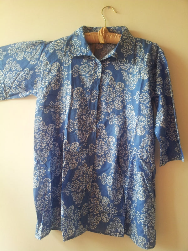 Blue Damask Front Buttoned Maternity Shirt | Office wear, comfortable pregnancy clothing, formal wear, Pregnancy shirt, baby shower gift|2|3|4|DAMASK FABRIC